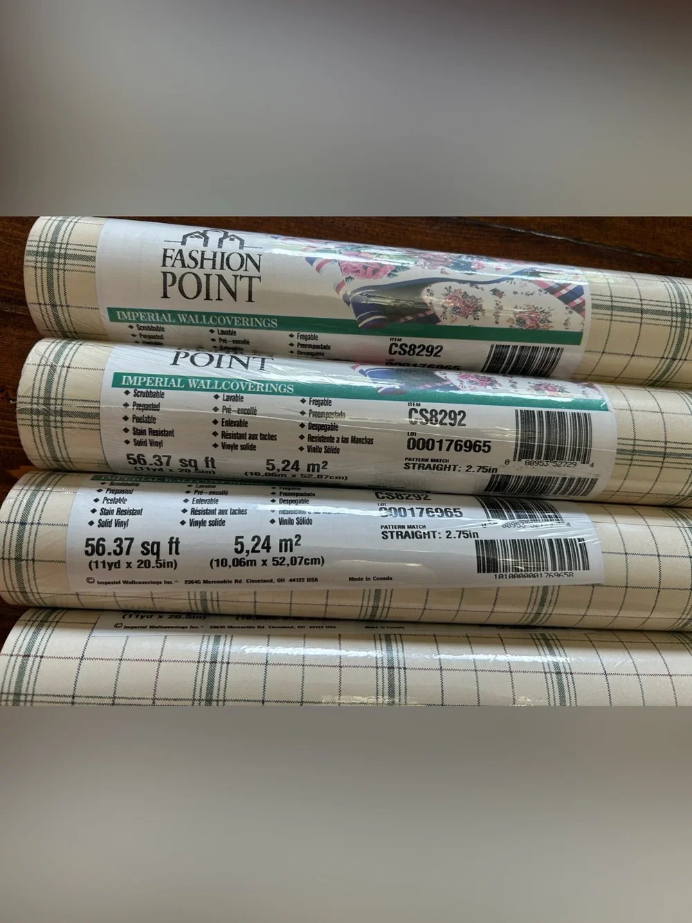 Vintage Plaid Roll Wallpaper - Cream and Sage Green Burgundy